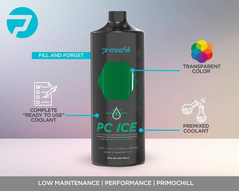 PrimoChill Ice - Computer WaterCooling Coolant, Fill and Forget, Low Viscosity, Low Chemical Content, Full Protection, Proudly Made in The USA (32oz/.9L) - Transparent UV Green - Image 4